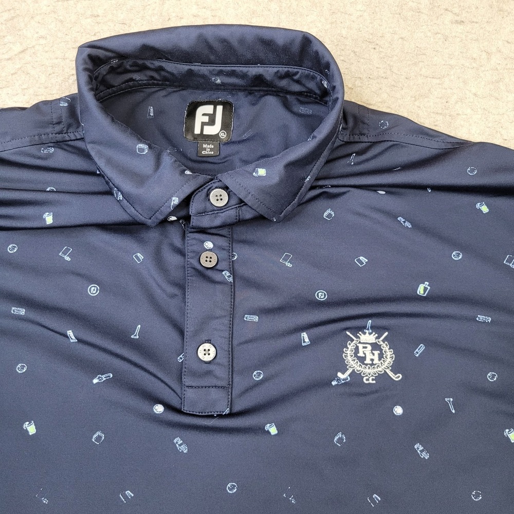 FootJoy Golf Polo Shirt Mens XL Blue Golf Tee Bag Ball Allover Short Sleeve - Picture 2 of 9